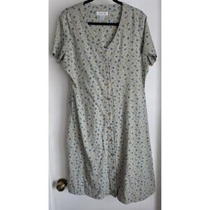 VTG Cherokee Large Floral Midi Dress Green Cotton Short Sleeve Vintage Sundress